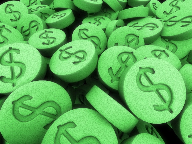 photo of green pills with dollar signs