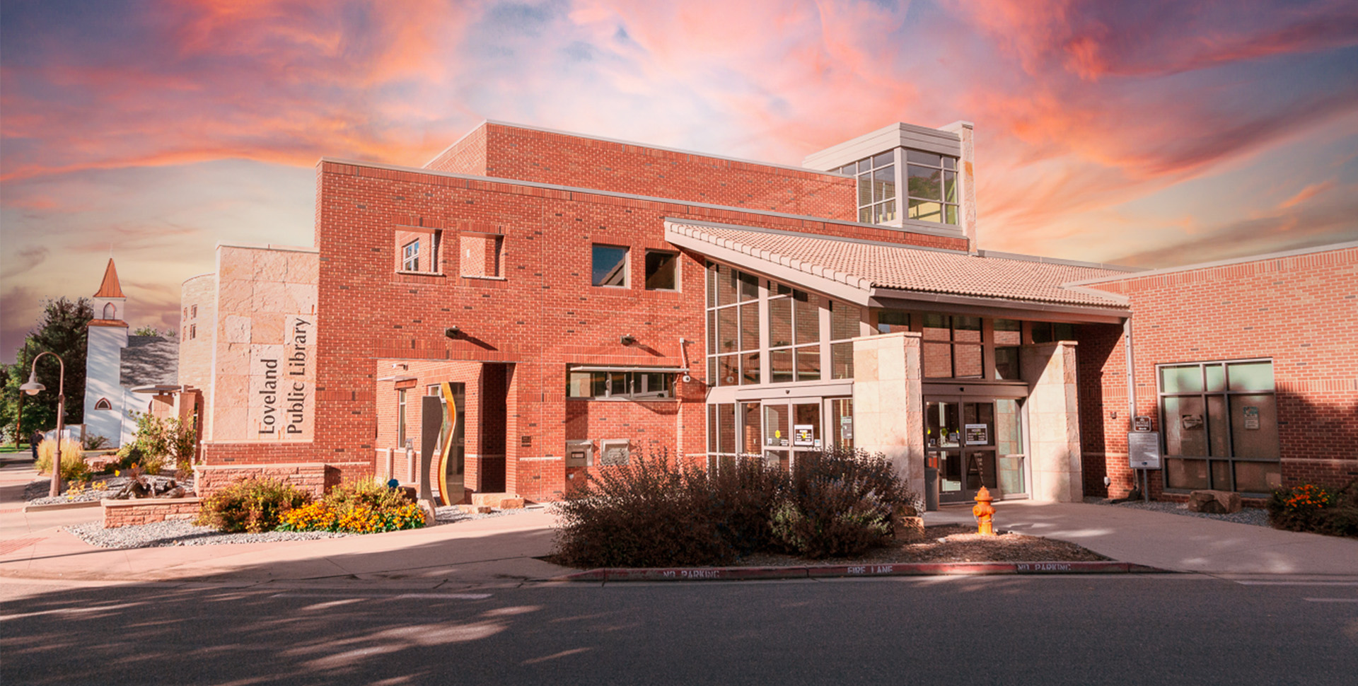 LovelandLibrarySunsetBehindAtDawn