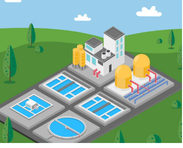 Illustrated image of a water treatment plant