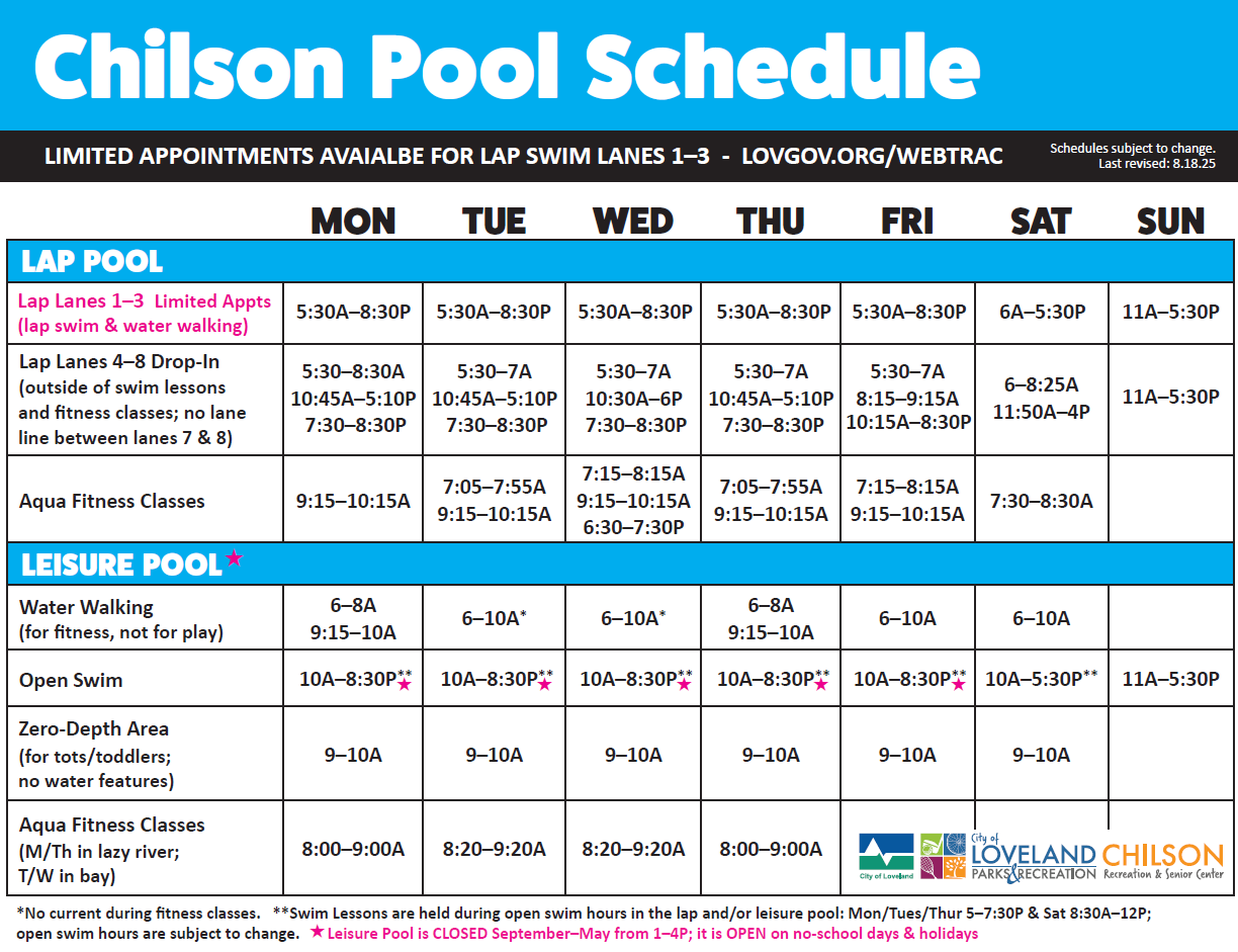 2025 Chilson Pool Schedule Image